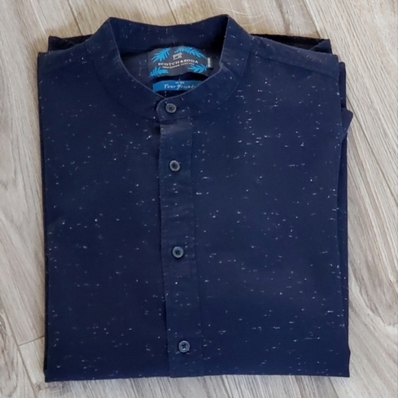 Scotch & Soda Essential Collarless Button Down Shirt, Navy/White Speck, Med, EUC - Picture 10 of 16